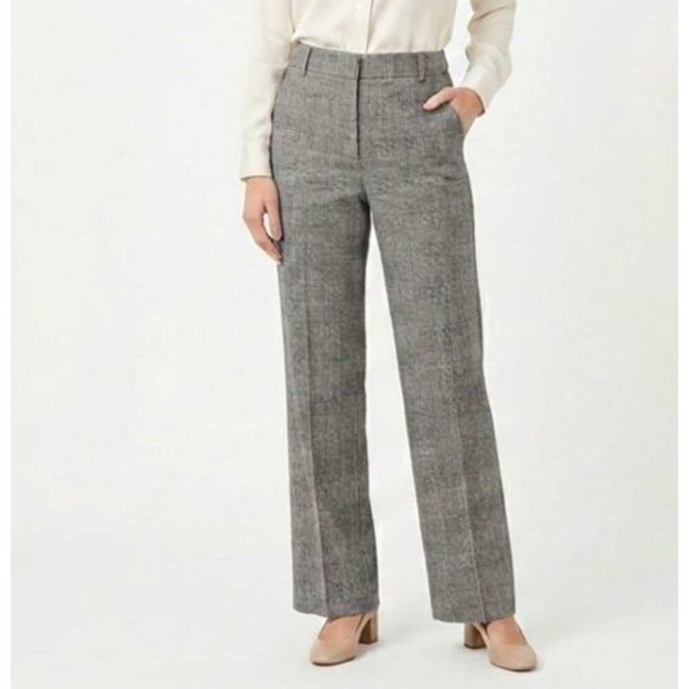 NWT Façonnable Size 10 Women's Tailored Trousers Grey Glen Plaid Career Slacks